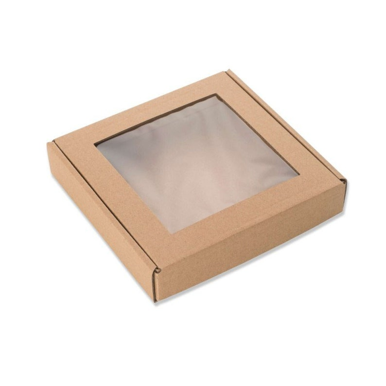 Kraft Cardboard Box with Clear Window Lid, Square, Flat Style image 1