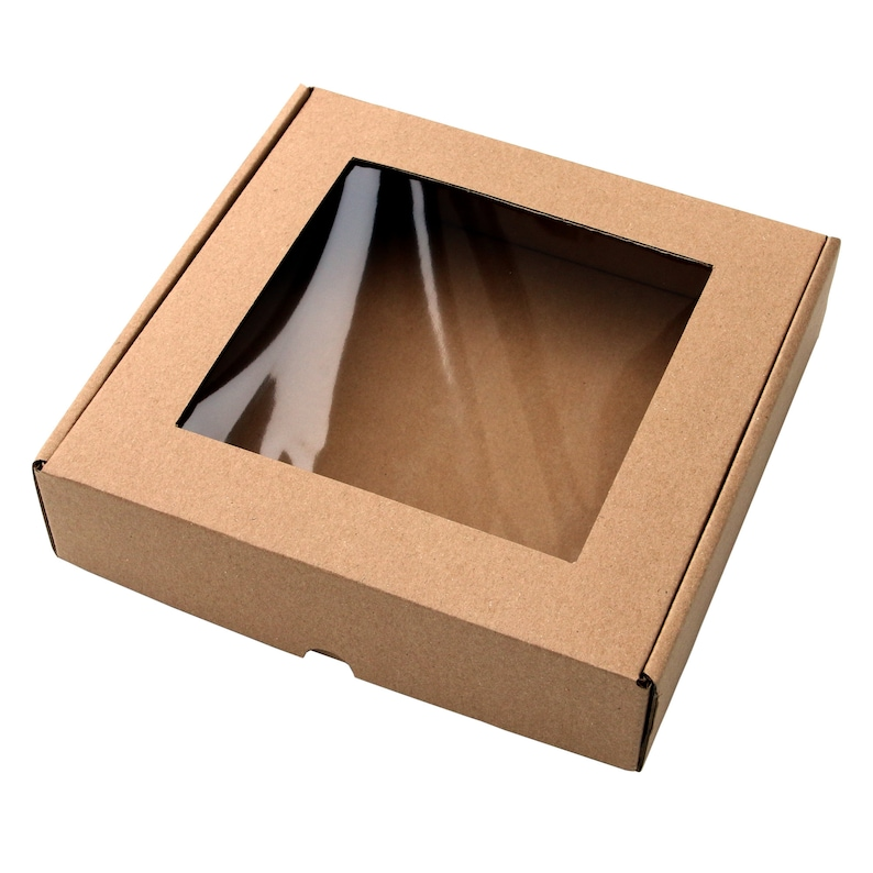 Kraft Cardboard Box with Clear Window Lid, Square, Flat Style image 2