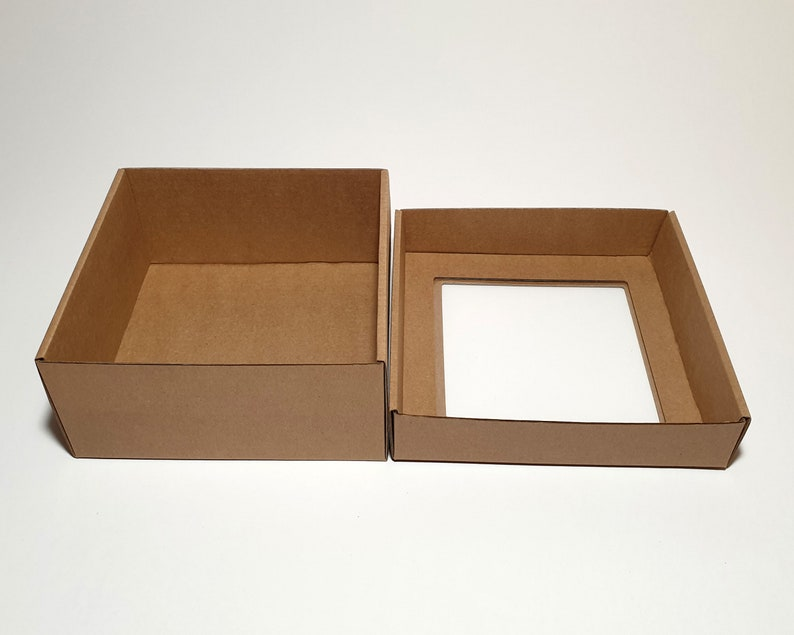 Kraft Cardboard Gift Box with Clear Window Lid, Square, Two-Piece image 2