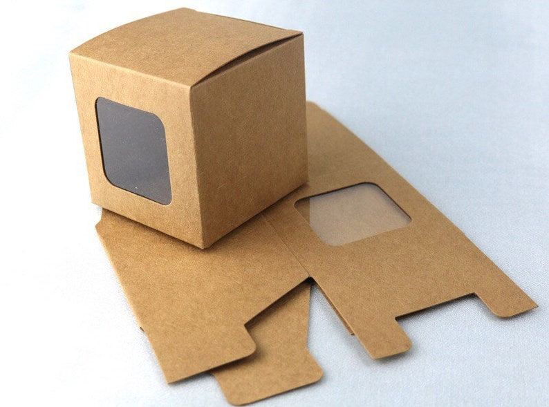 Kraft Paper Gift Box with Clear Square Window, Foldable, Small image 1
