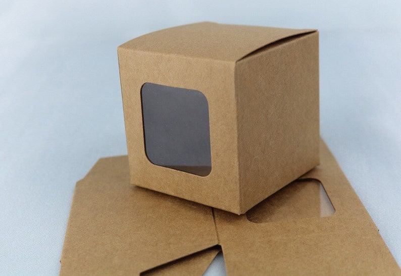 Kraft Paper Gift Box with Clear Square Window, Foldable, Small image 2