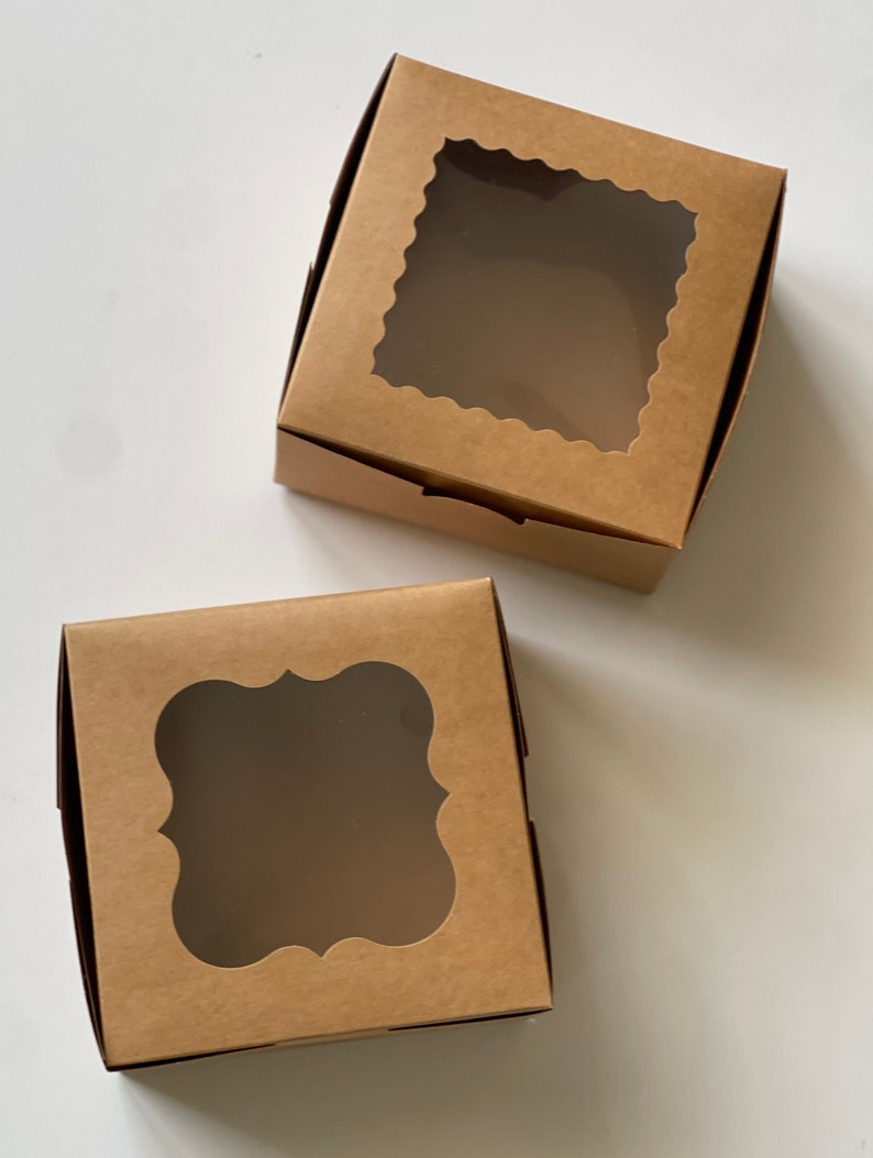 Kraft Paper Gift Box with Clear Window, Square, Flat-Pack, Set image 1