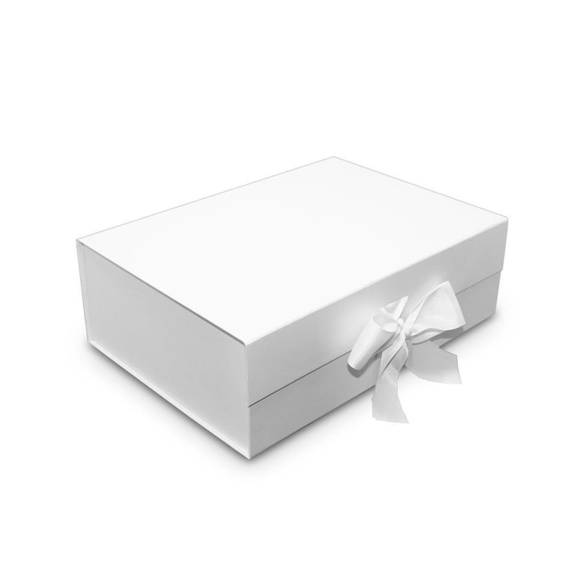 Magnetic Closure Gift Box with Ribbon, White, Foldable Rigid Cardboard image 1