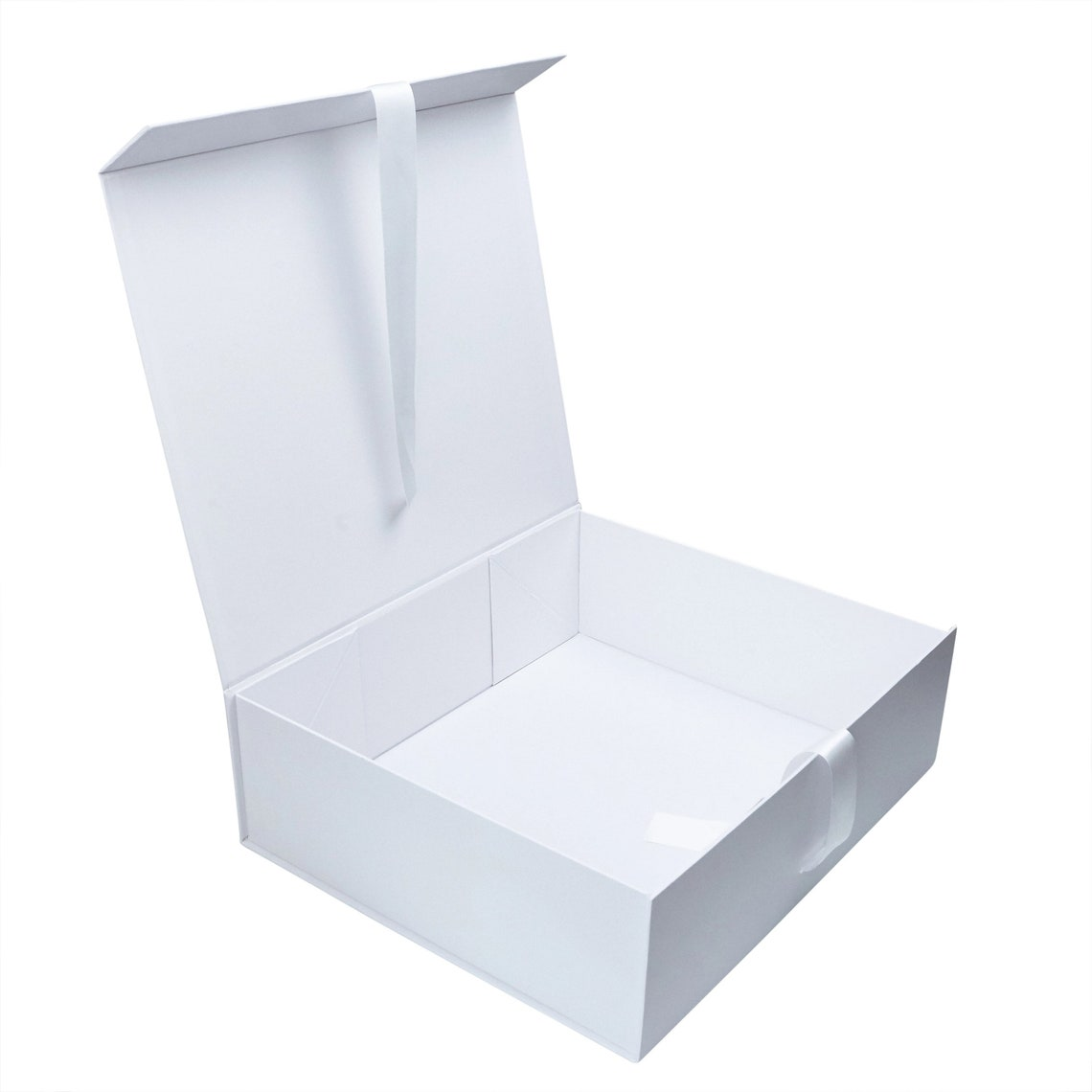 Magnetic Closure Gift Box with Ribbon, White, Foldable Rigid Cardboard image 2