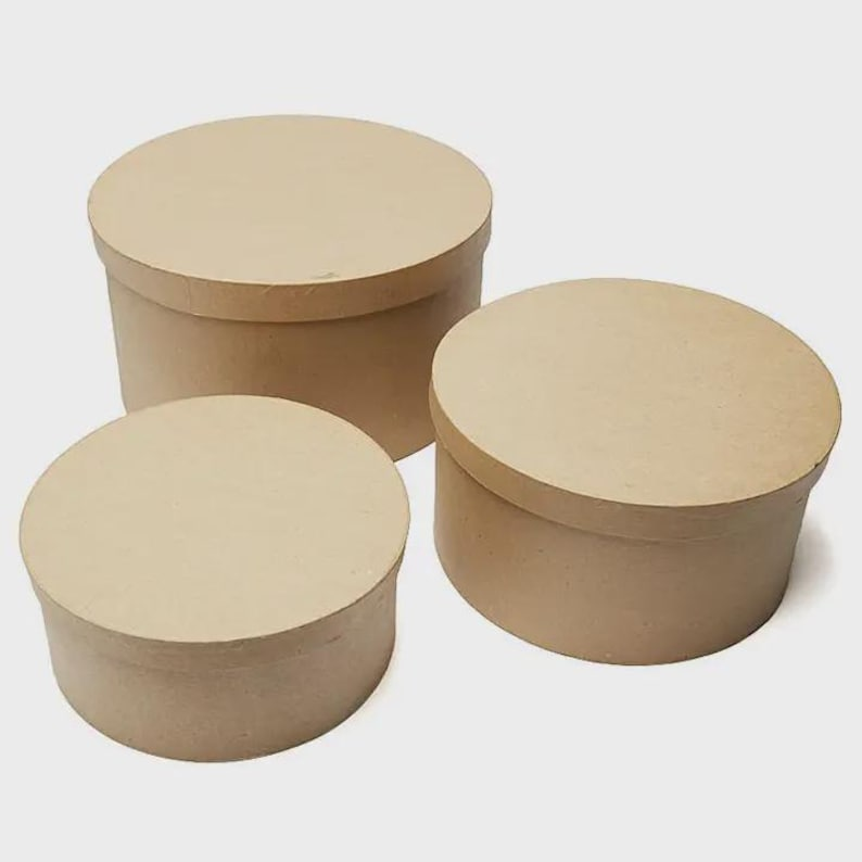 Round Kraft Paperboard Box with Lid, Set of 3 Nested Sizes image 1