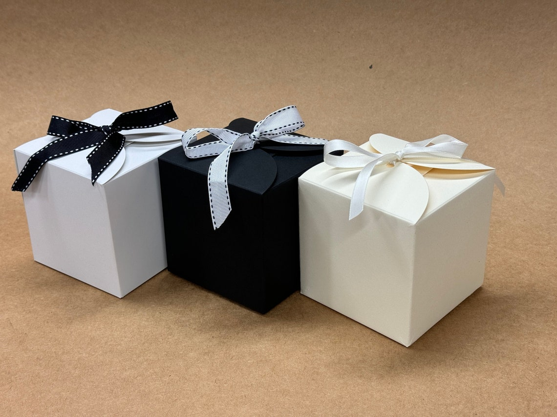 Square Foldable Cardstock Gift Box with Ribbon Bow, 3 Color Options image 2